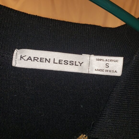 Karen Lessly Black Knit Blazer w/ Gold Trim Size S - Picture 5 of 5